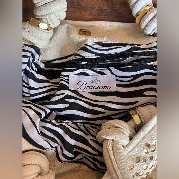 Vintage Braciano Purse - Bone with Gold Accents Zebra Interior - Picture 3 of 8